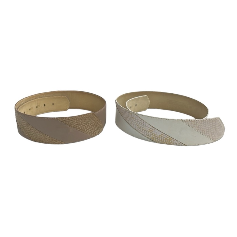 Jennifer Moore pair of leather‎ belts.  White and Taupe. Good used condition.